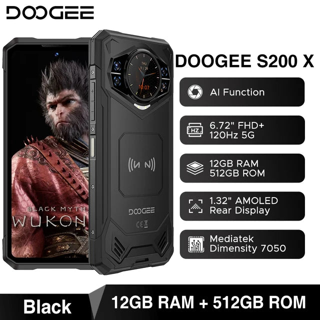 World Premiere DOOGEE S200 5G Rugged Phone 6.72" 120Hz Display 12GB RAM 256GB ROM 100MP AI Main Camera 10100mAh Android 14 NFC