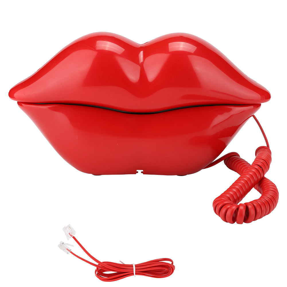 Cute Lips Shape Telephone Red Phone Multi-Functional Wired Landline Desktop Corded Fixed Phone for Home Hotel Office Decoration