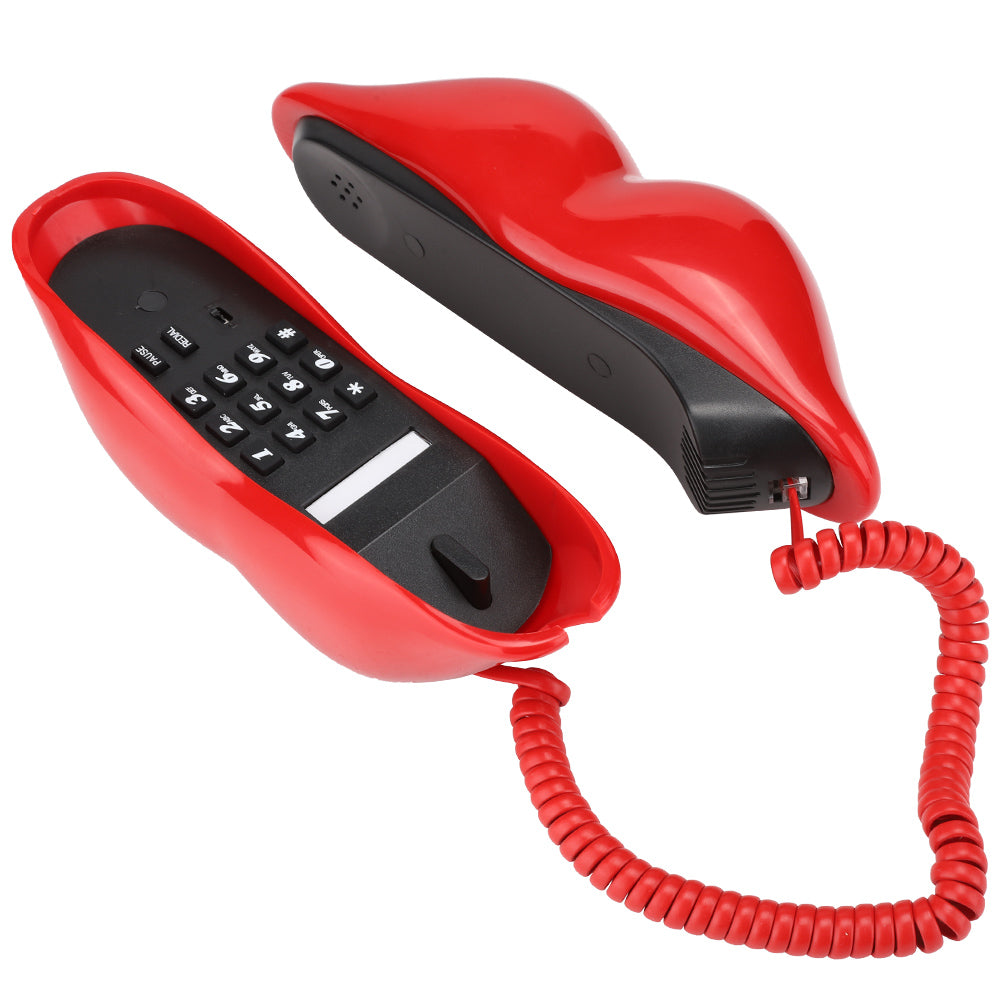 Cute Lips Shape Telephone Red Phone Multi-Functional Wired Landline Desktop Corded Fixed Phone for Home Hotel Office Decoration