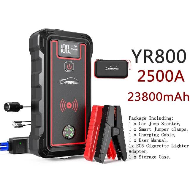 YABER 2500A Car Starter Battery 23800mAh Portable Car Battery 10W Wireless Charger LED Light Safety Batteri Charger Jump Starter - MarvelouStoree