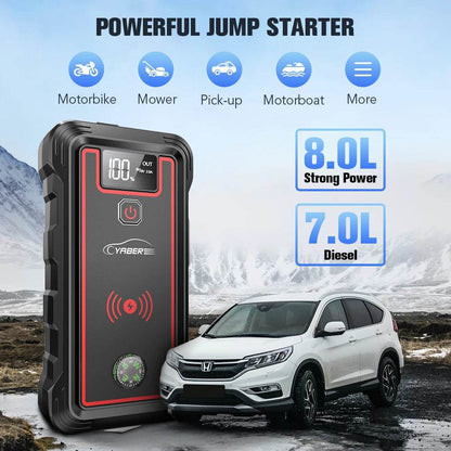 YABER 2500A Car Starter Battery 23800mAh Portable Car Battery 10W Wireless Charger LED Light Safety Batteri Charger Jump Starter - MarvelouStoree