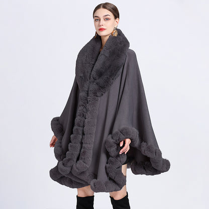 Fur Collar Shawl Cape Knitted Cardigan Baggy Coat