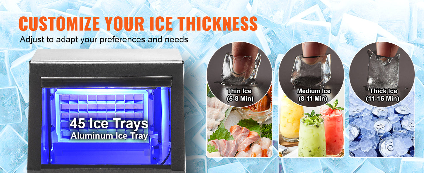 VEVOR Commercial Ice Maker 100lbs/24H Ice Maker Machine 45 Ice Cubes in 12-15 Minutes Freestanding Cabinet Ice Maker LED Display