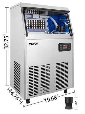 VEVOR Commercial Cube Ice Maker 40-70 KG/24H Freestanding Auto Clear Liquid Freezer Ice Generator Machine 110V Home Appliance