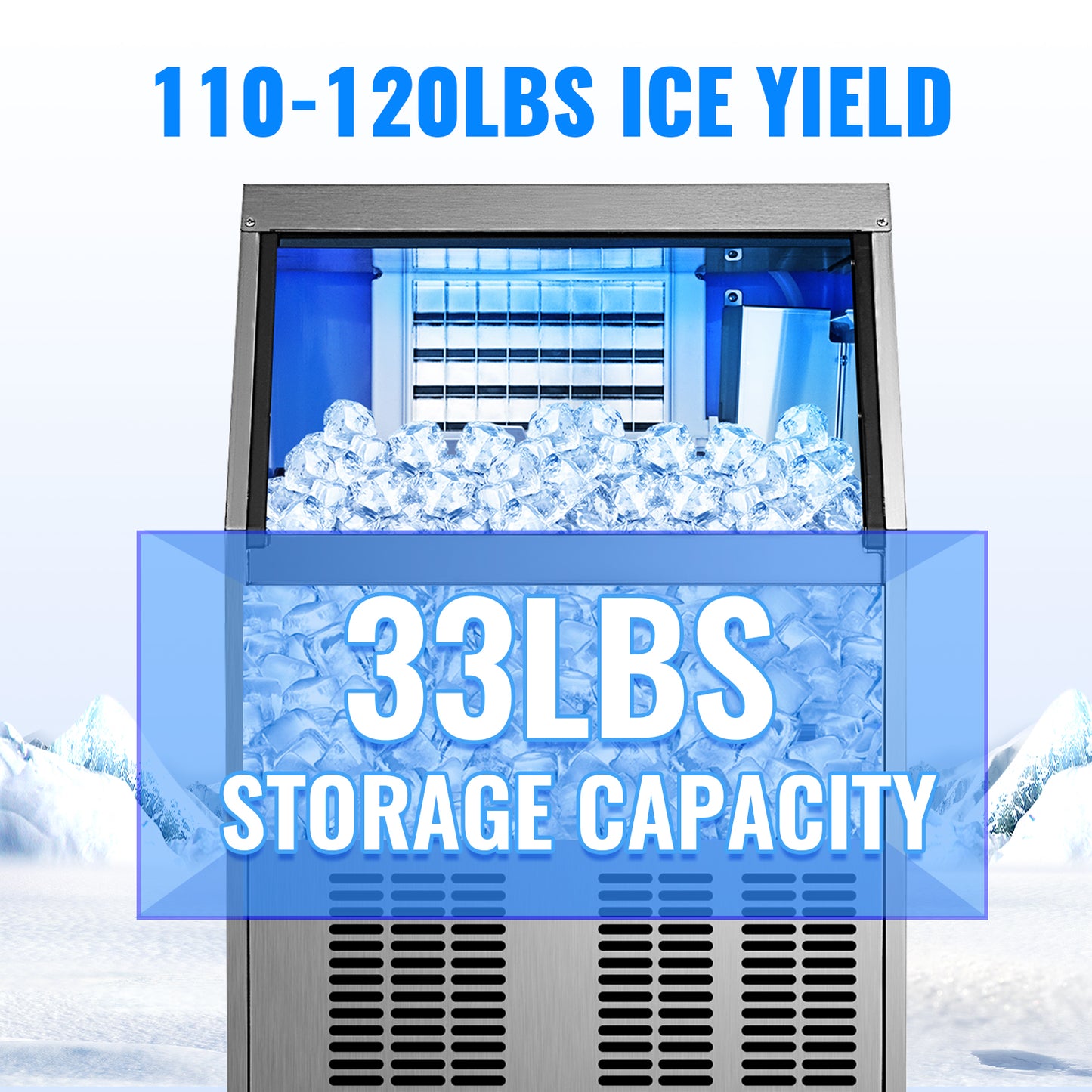 VEVOR Commercial Cube Ice Maker 40-70 KG/24H Freestanding Auto Clear Liquid Freezer Ice Generator Machine 110V Home Appliance