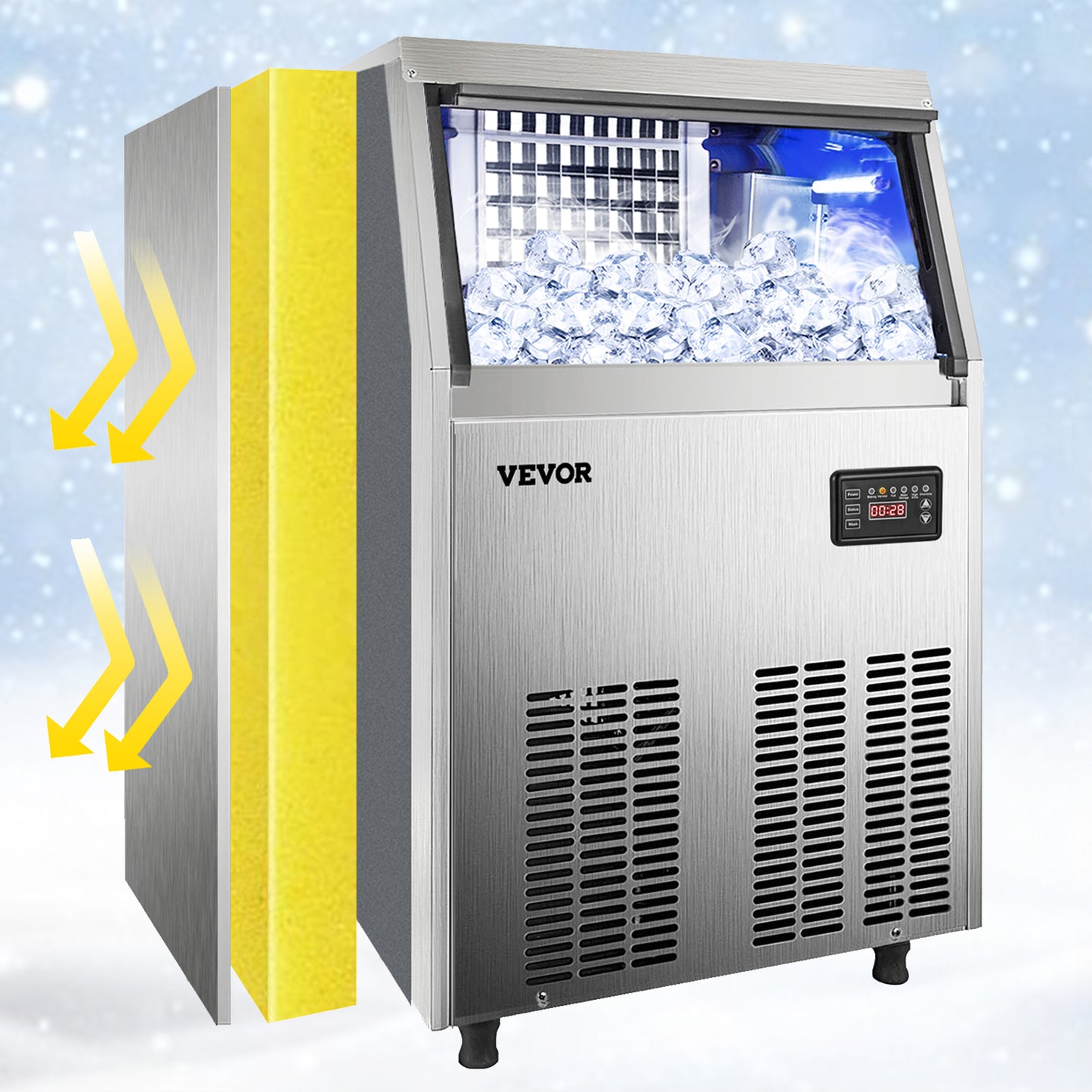 VEVOR Commercial Cube Ice Maker 40-70 KG/24H Freestanding Auto Clear Liquid Freezer Ice Generator Machine 110V Home Appliance