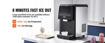 VEVOR Countertop Nugget Ice Maker Auto Self-Cleaning Portable Ice Maker with Water Filling Pipe Water Filter and Drainpipe