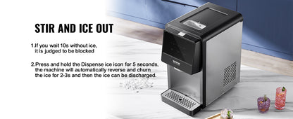 VEVOR Countertop Nugget Ice Maker Auto Self-Cleaning Portable Ice Maker with Water Filling Pipe Water Filter and Drainpipe