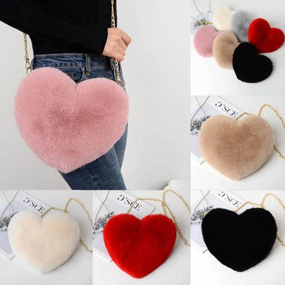 Women's Heart Shaped Faux Fur Crossbody Wallet - MarvelouStoree