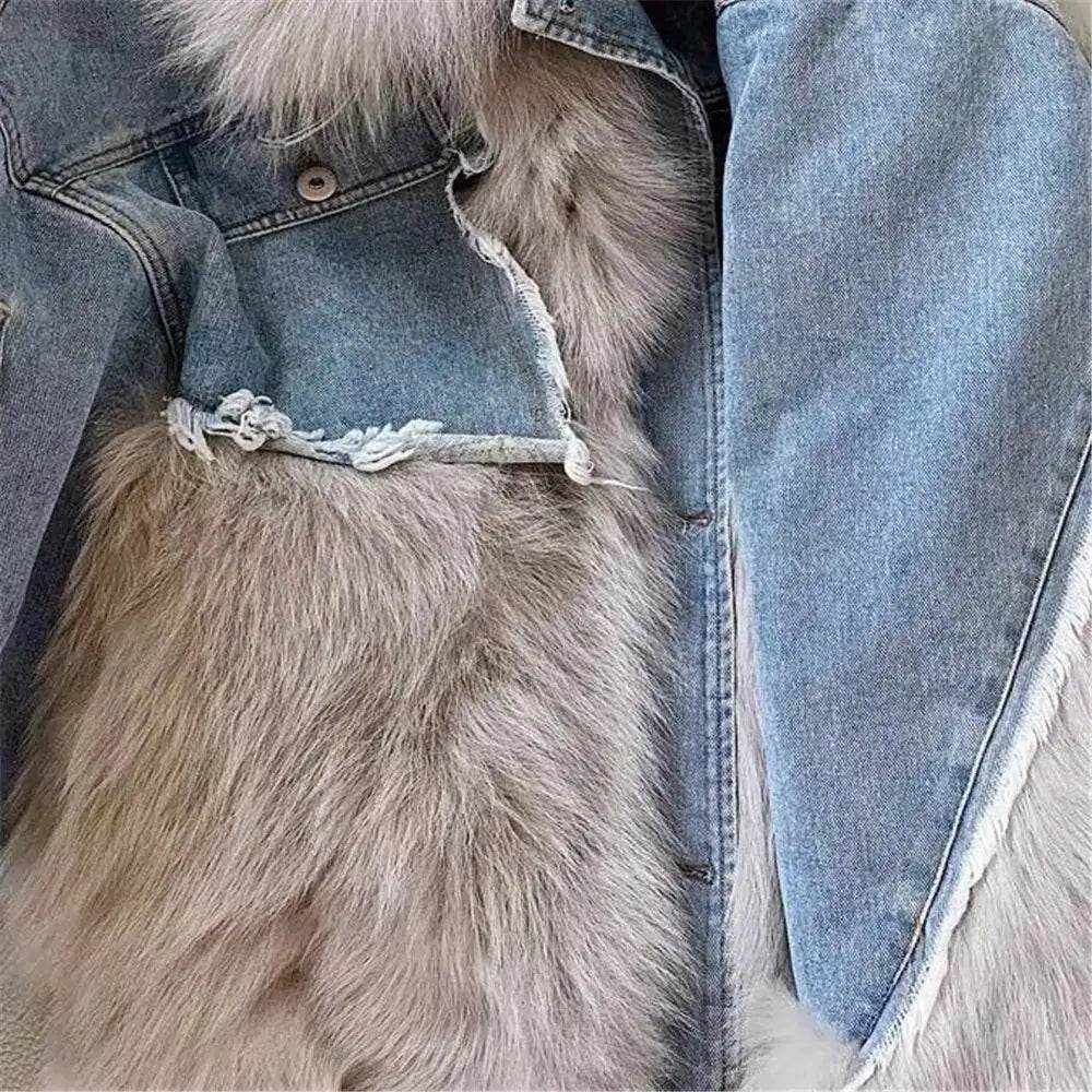 Faux Fur Denim Coat - MarvelouStoree