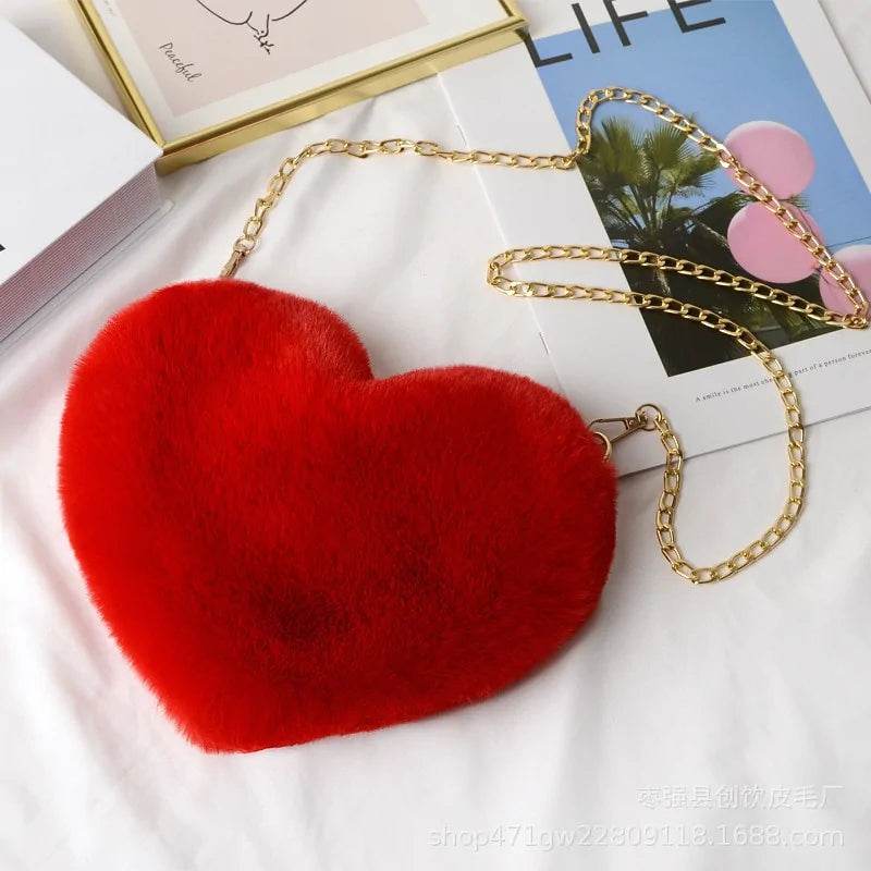 Women's Heart Shaped Faux Fur Crossbody Wallet - MarvelouStoree