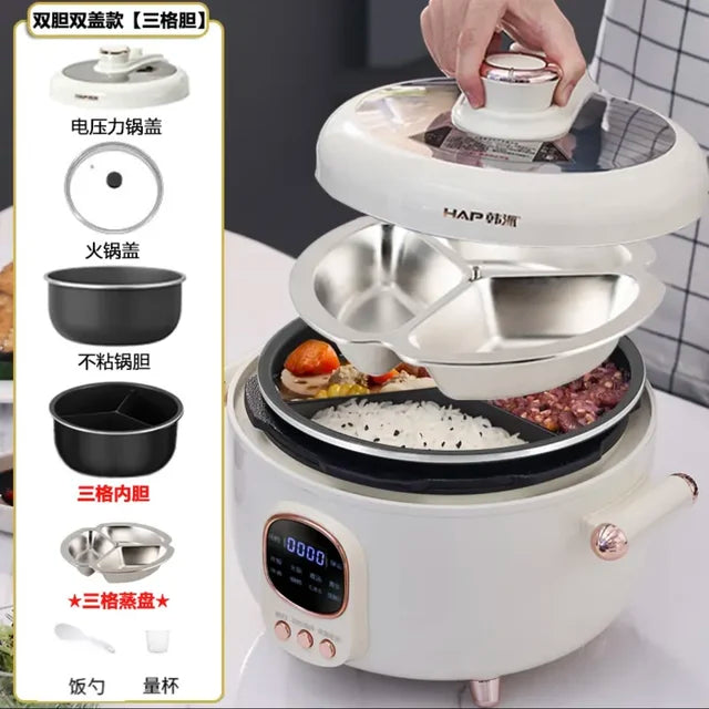 household ceramic glaze, three compartment inner pot, electric rice  mandarin duck separated multifunctional pressure cooker