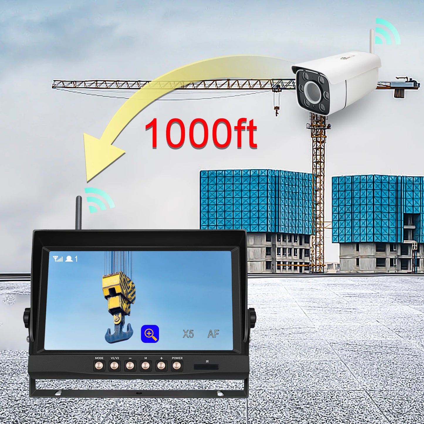 Crane Wireless Camera 30x Zoom Car Reversing Rear 9 Inch IPS Screen DVR Monitor Monitoring Kit For Tower Crane