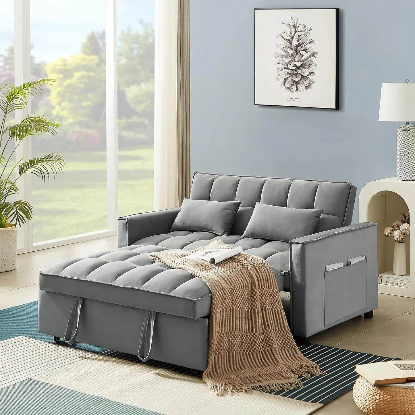 in 1 Convertible Sleeper Sofa Bed, Modern Velvet Loveseat Futon Couch w/Pullout Bed, Small Love Seat Lounge Sofa w/Reclining B - MarvelouStoree