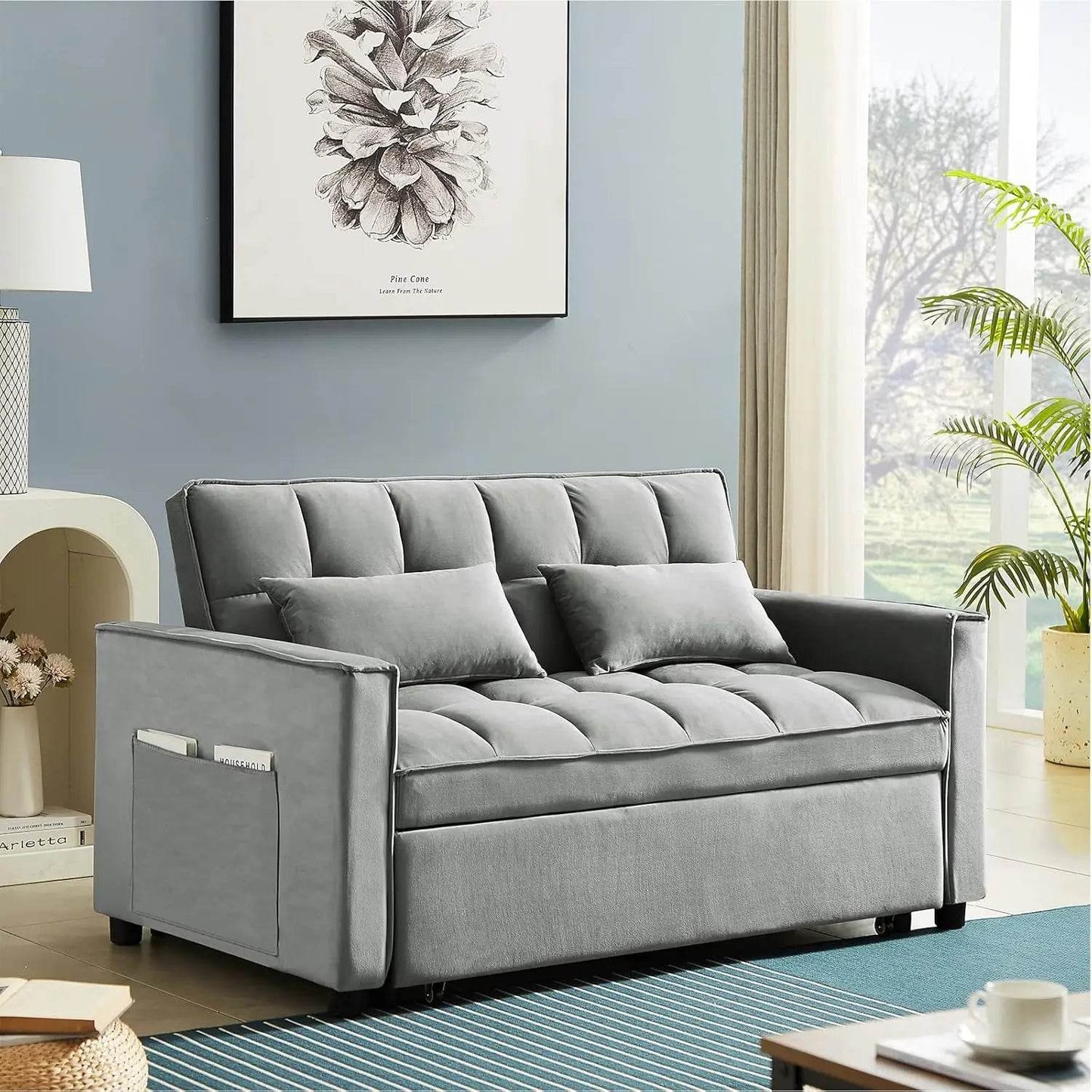 in 1 Convertible Sleeper Sofa Bed, Modern Velvet Loveseat Futon Couch w/Pullout Bed, Small Love Seat Lounge Sofa w/Reclining B - MarvelouStoree