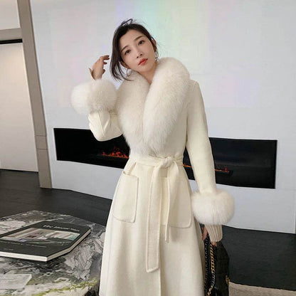 Slim Fit Wool Coat with Large Fur Collar - MarvelouStoree