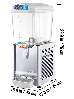 VEVOR Commercial Beverage Dispenser 18L 1/2/3 Tank Cold Beverage Dispenser Stainless Steel Juice Dispenser Thermostat Controller