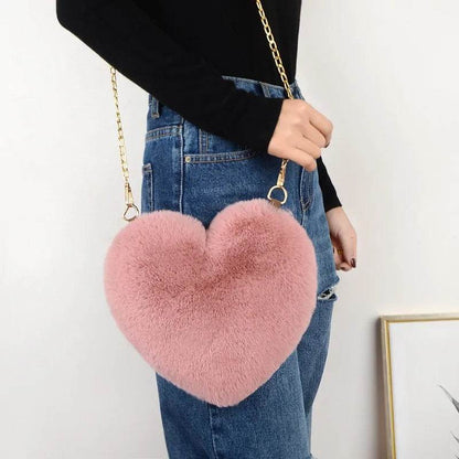 Women's Heart Shaped Faux Fur Crossbody Wallet - MarvelouStoree