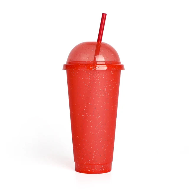 Marveloustoree reusable 700ml 710ml 24oz plastic glitter cup glitter beaker with straw