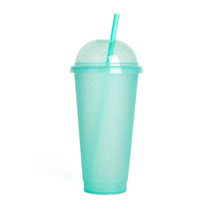 Marveloustoree reusable 700ml 710ml 24oz plastic glitter cup glitter beaker with straw