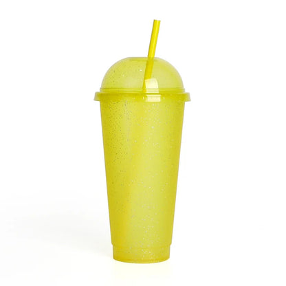 Marveloustoree reusable 700ml 710ml 24oz plastic glitter cup glitter beaker with straw