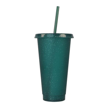 Marveloustoree reusable 700ml 710ml 24oz plastic glitter cup glitter beaker with straw