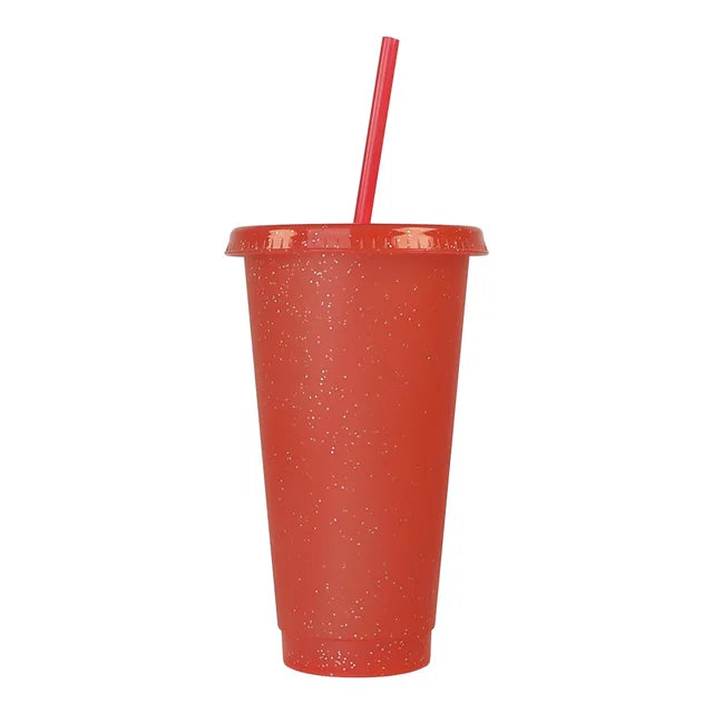 Marveloustoree reusable 700ml 710ml 24oz plastic glitter cup glitter beaker with straw