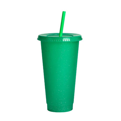 Marveloustoree reusable 700ml 710ml 24oz plastic glitter cup glitter beaker with straw