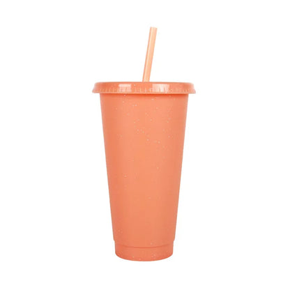 Marveloustoree reusable 700ml 710ml 24oz plastic glitter cup glitter beaker with straw