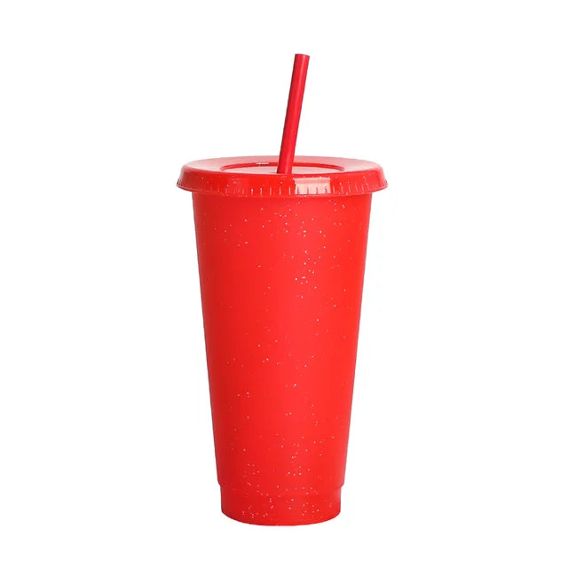 Marveloustoree reusable 700ml 710ml 24oz plastic glitter cup glitter beaker with straw