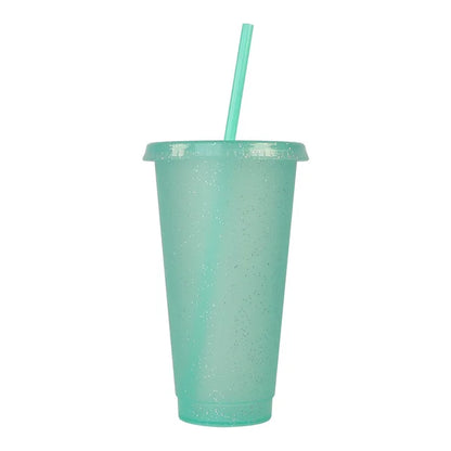 Marveloustoree reusable 700ml 710ml 24oz plastic glitter cup glitter beaker with straw