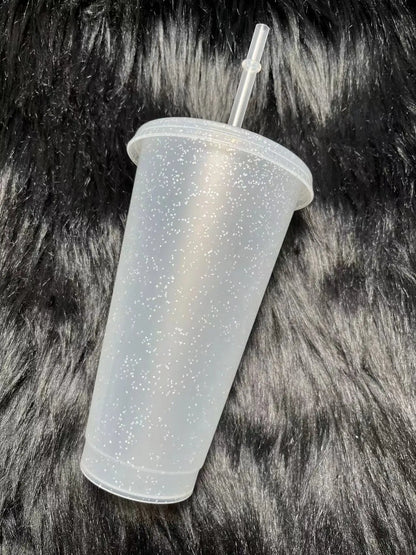 Marveloustoree reusable 700ml 710ml 24oz plastic glitter cup glitter beaker with straw