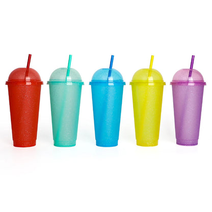 Marveloustoree reusable 700ml 710ml 24oz plastic glitter cup glitter beaker with straw