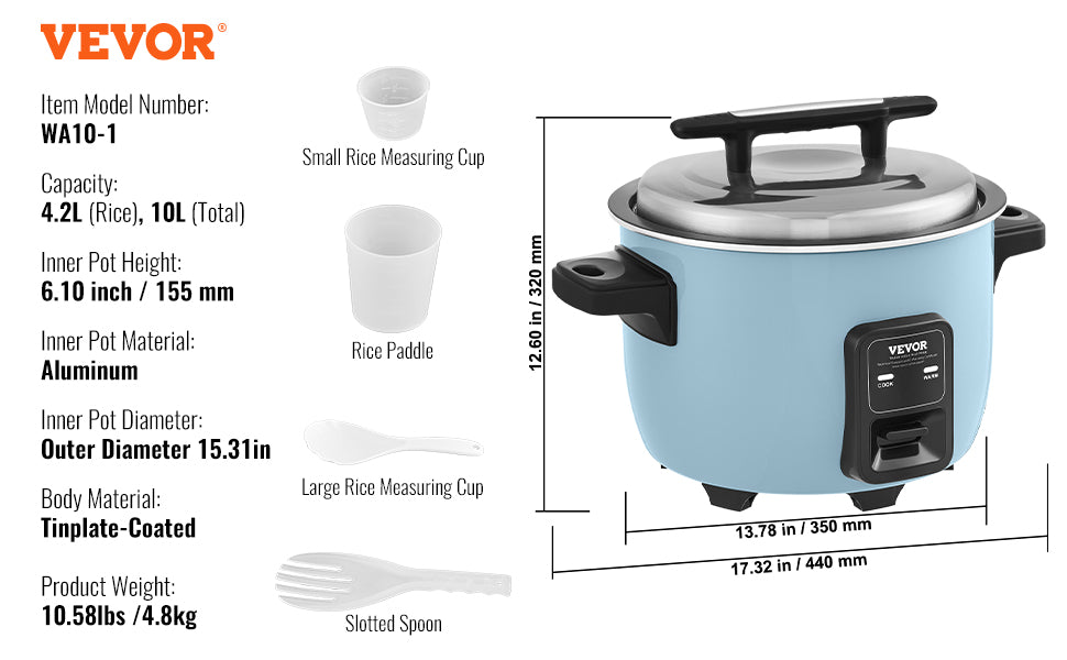 VEVOR 8L 10L 13L Commercial Rice Cooker with Aluminium Nonstick Inner Pot 24-Hour Keep Warm for Restaurant Buffet